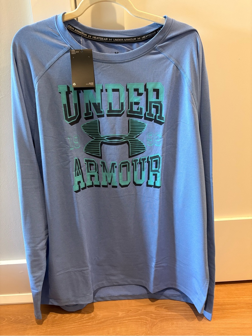 New Under Armour Light Blue Long Sleeve Performance Tee HEAT GEAR